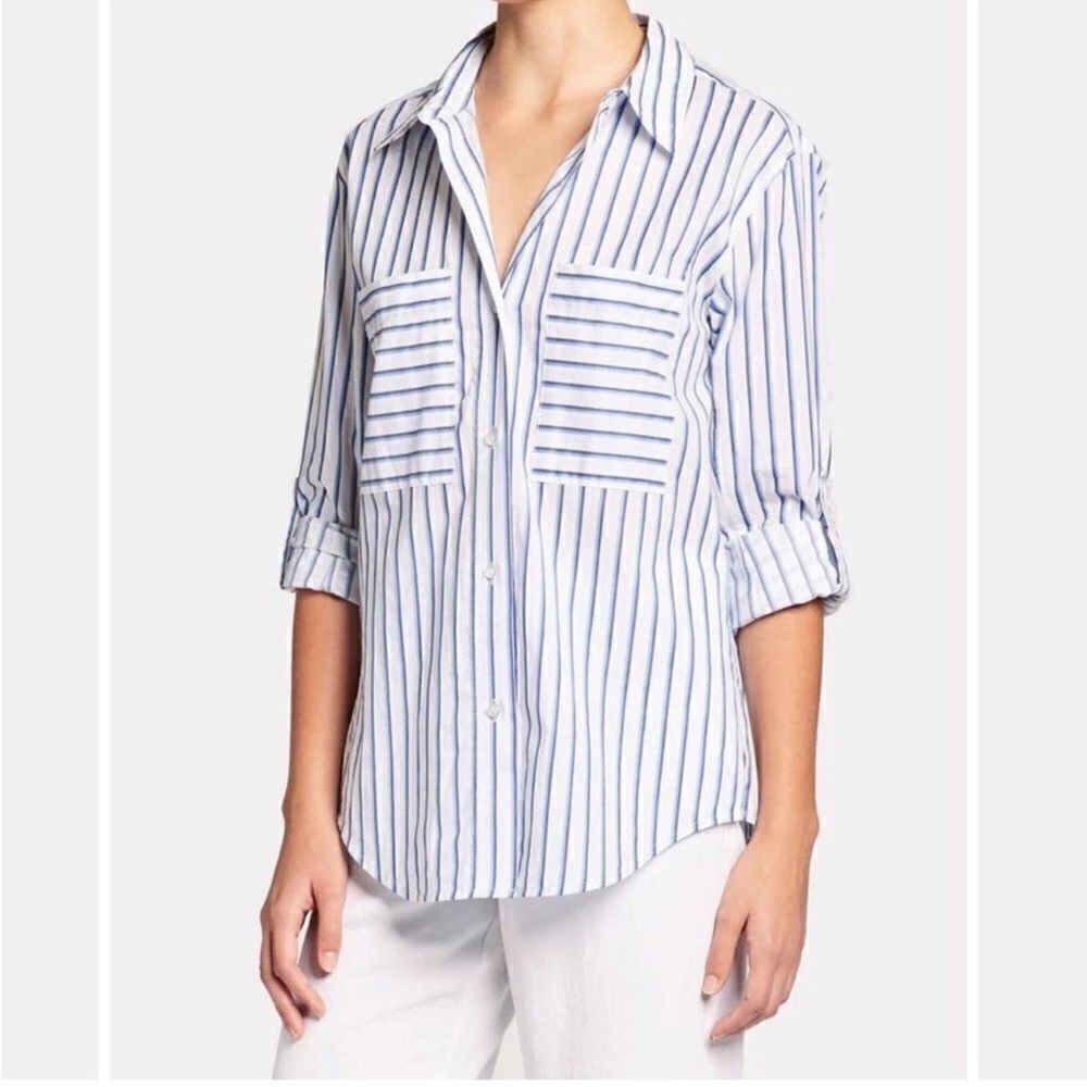 Brochu Walker White and Blue Striped Button-Down Shirt